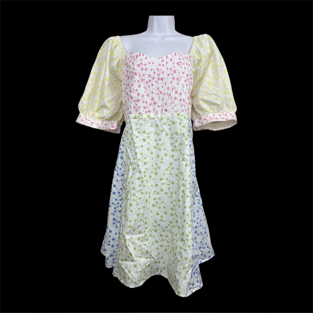 English Factory Babydoll‎ Milkmaid Mini Dress 2X Floral Puff Sleeves Cottagecore
